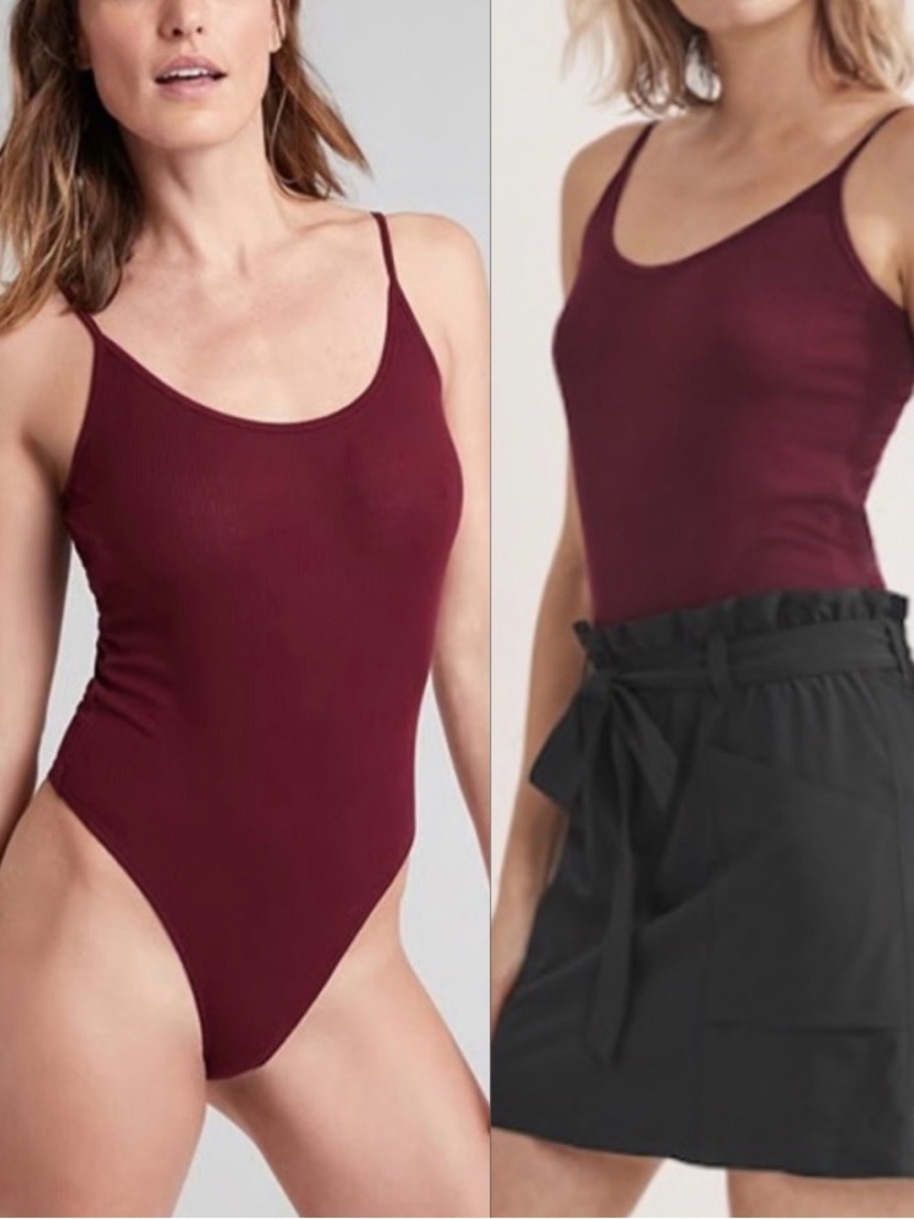 Like New Athleta Essence Ribbed Cami Tank Bodysuit Red Maroon Size Extra Small